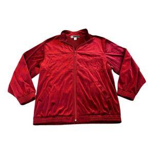 Blast Jacket Womens Medium‎ Red Velour Embroidered Rhinestones Full Zip Pockets